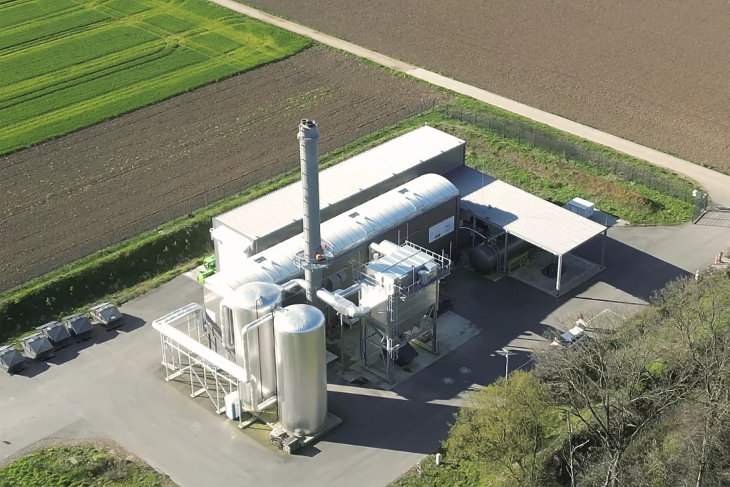 Drohnenaufnahme der größten mobilen Biomasse Dampfanlage in NRW