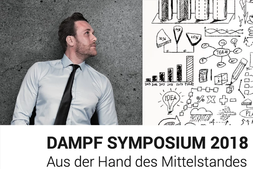 Logo des Dampf Symposiums 2018 mit dem Text: Dampf Symposium 2018 Aus der Hand des Mittelstandes