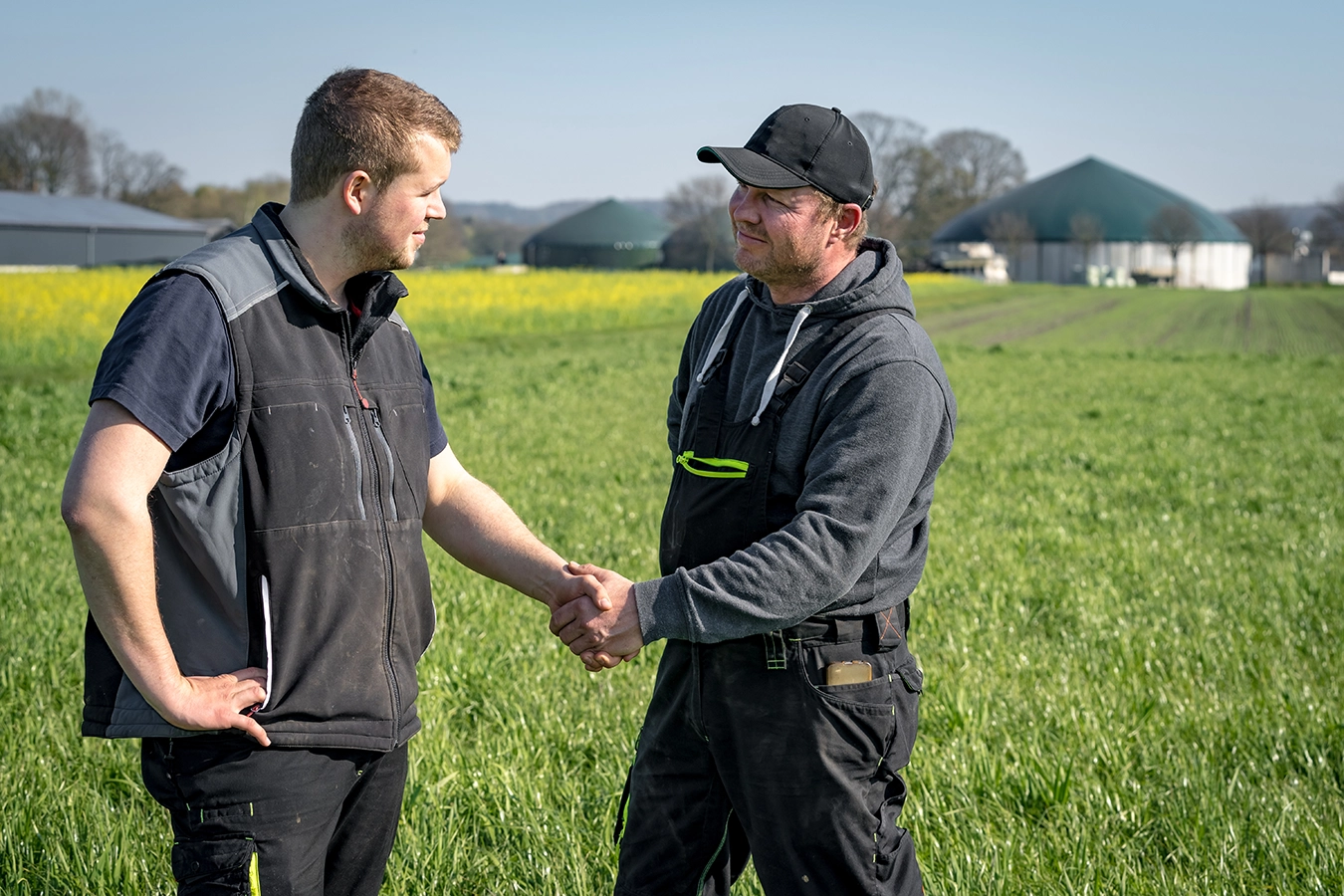 Landwirte schütteln sich die Hände