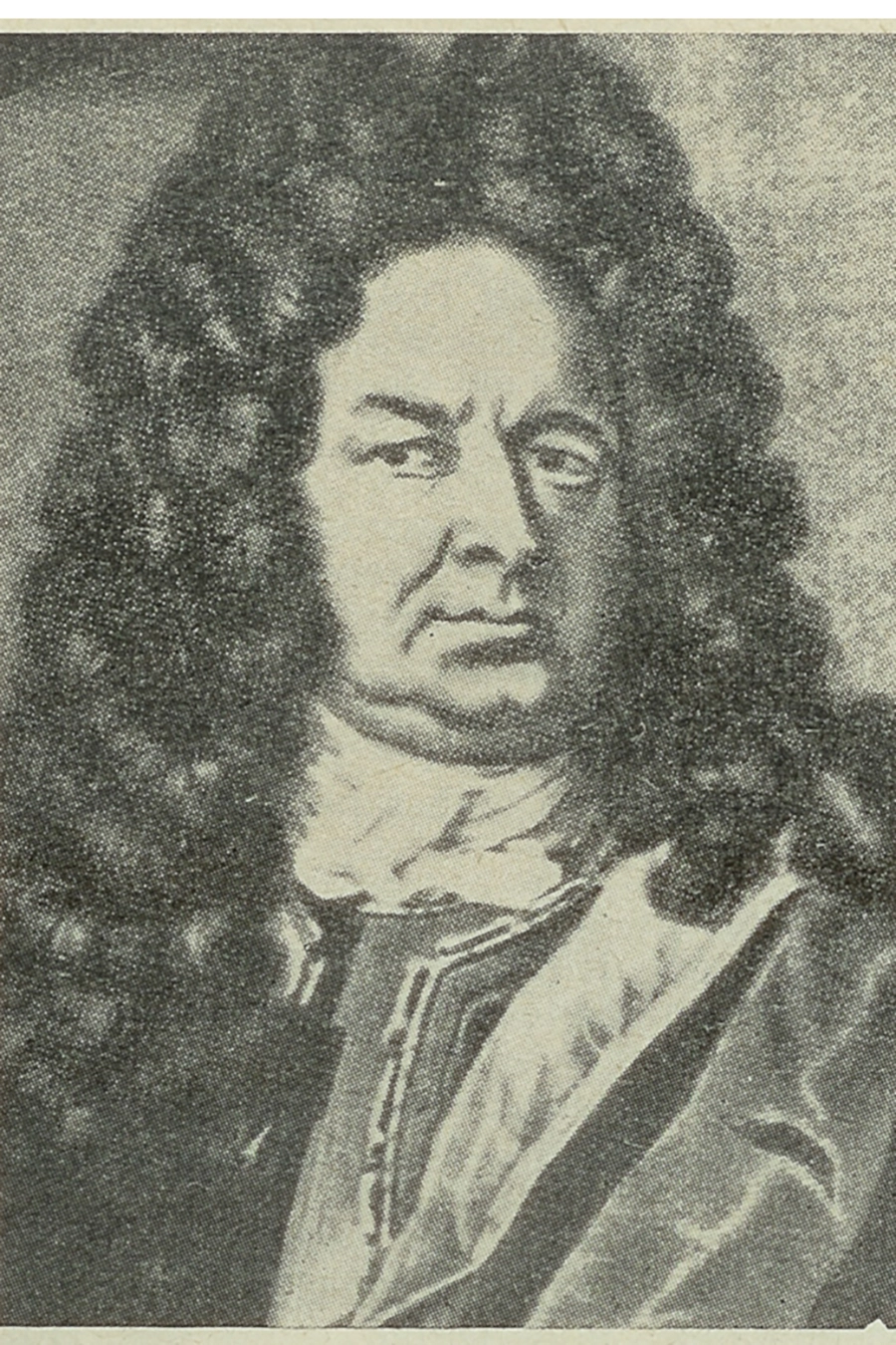 ein Foto von Hans Carl von Carlowitz, dem Begründer der deutschen nachhaltigen Forstwirtschaft, ernster Blick, lange, schwarze Perücke