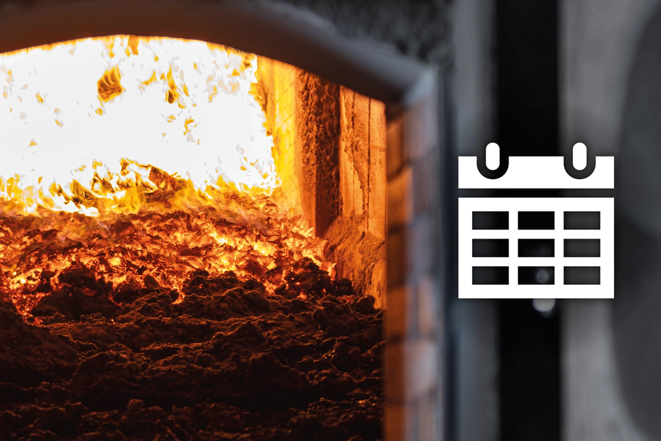 Ein Kesselofen mit aktivem Feuer