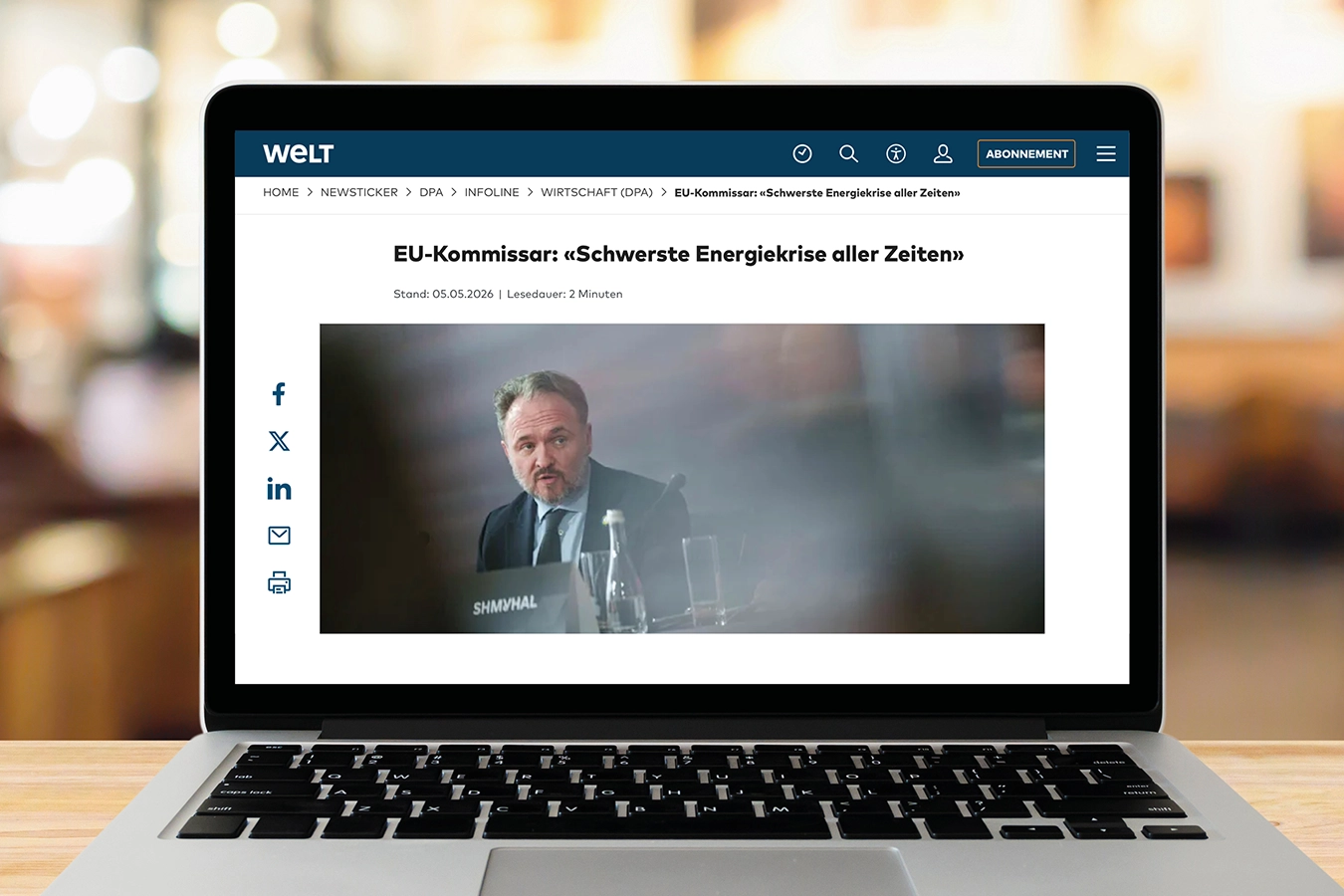 Desktop mit geöffneter Seite vom Artikel aus "Die Welt"