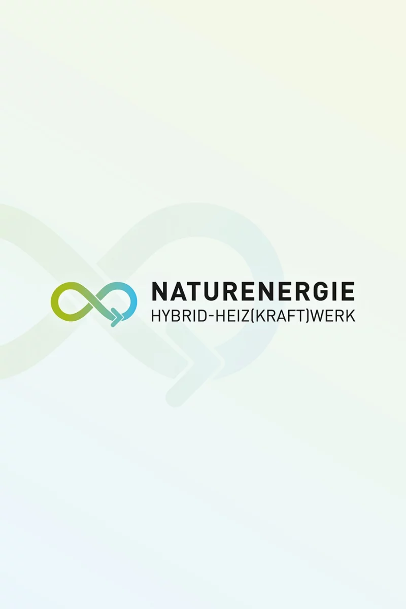 Logo des NaturEnergie Hybrid-Heiz(kraft)werk der Schmidmeier NaturEnergie auf farbigem Hintergrund